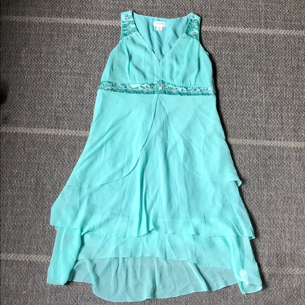 Motherhood Aqua Teal Layered Sleeveless Maternity Dress